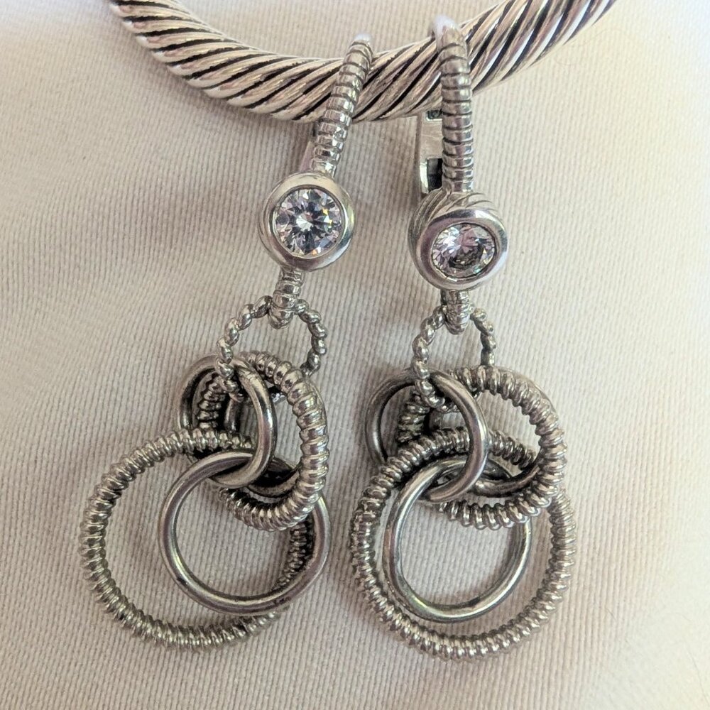 Designer JUDITH RIPKA .925 Sterling Loop Circles Dangle earrings Diamonique